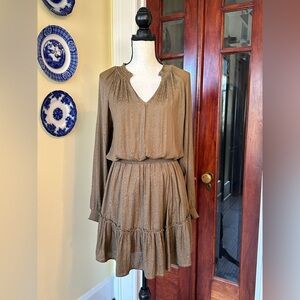 Gentle Fawn | Isadora Metallic Tiered Mini Dress in Mocha/Bronze, Size M